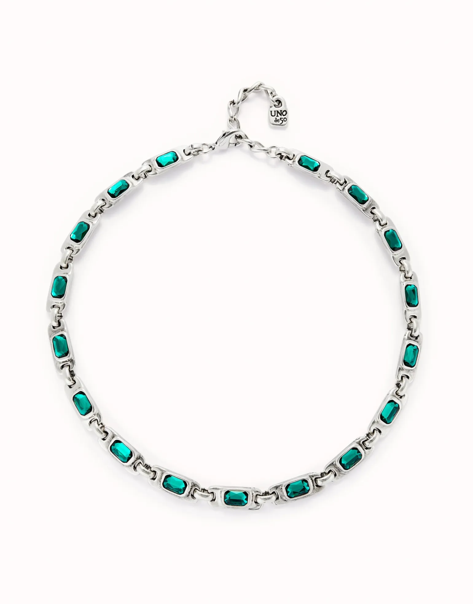 Collar bañado en plata de ley con cristales verdes