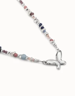 Collar bañado en plata de ley con cristales artesanales multicolor