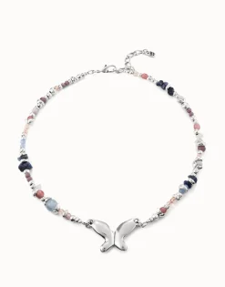 Collar bañado en plata de ley con cristales artesanales multicolor