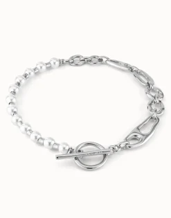 Collar bañado en plata de ley con combinación de eslabones y perlas