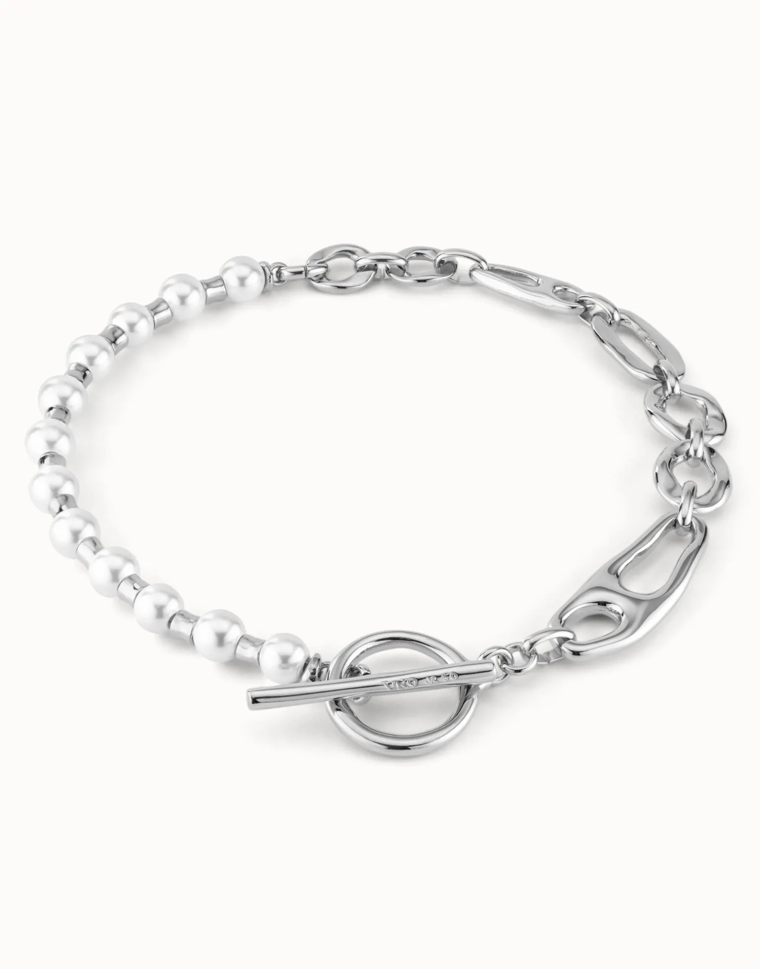 Collar bañado en plata de ley con combinación de eslabones y perlas