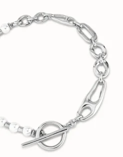 Collar bañado en plata de ley con combinación de eslabones y perlas