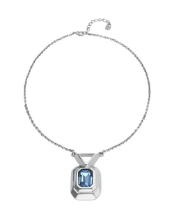 Collar bañado en plata de ley con cristal facetado rectangular azul