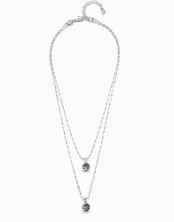 Collar blue bañado en plata de ley con doble cadena cristales azules