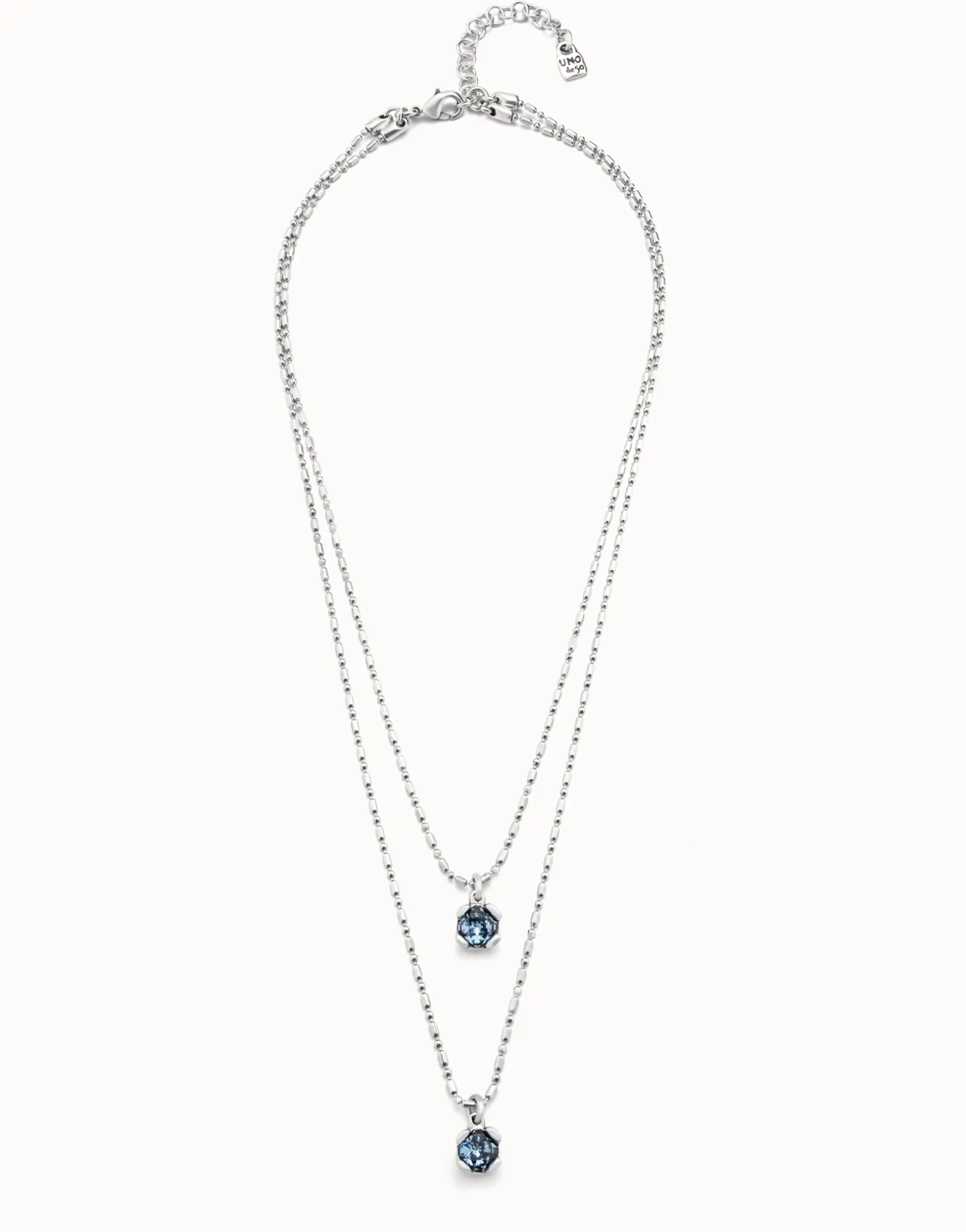 Collar blue bañado en plata de ley con doble cadena cristales azules