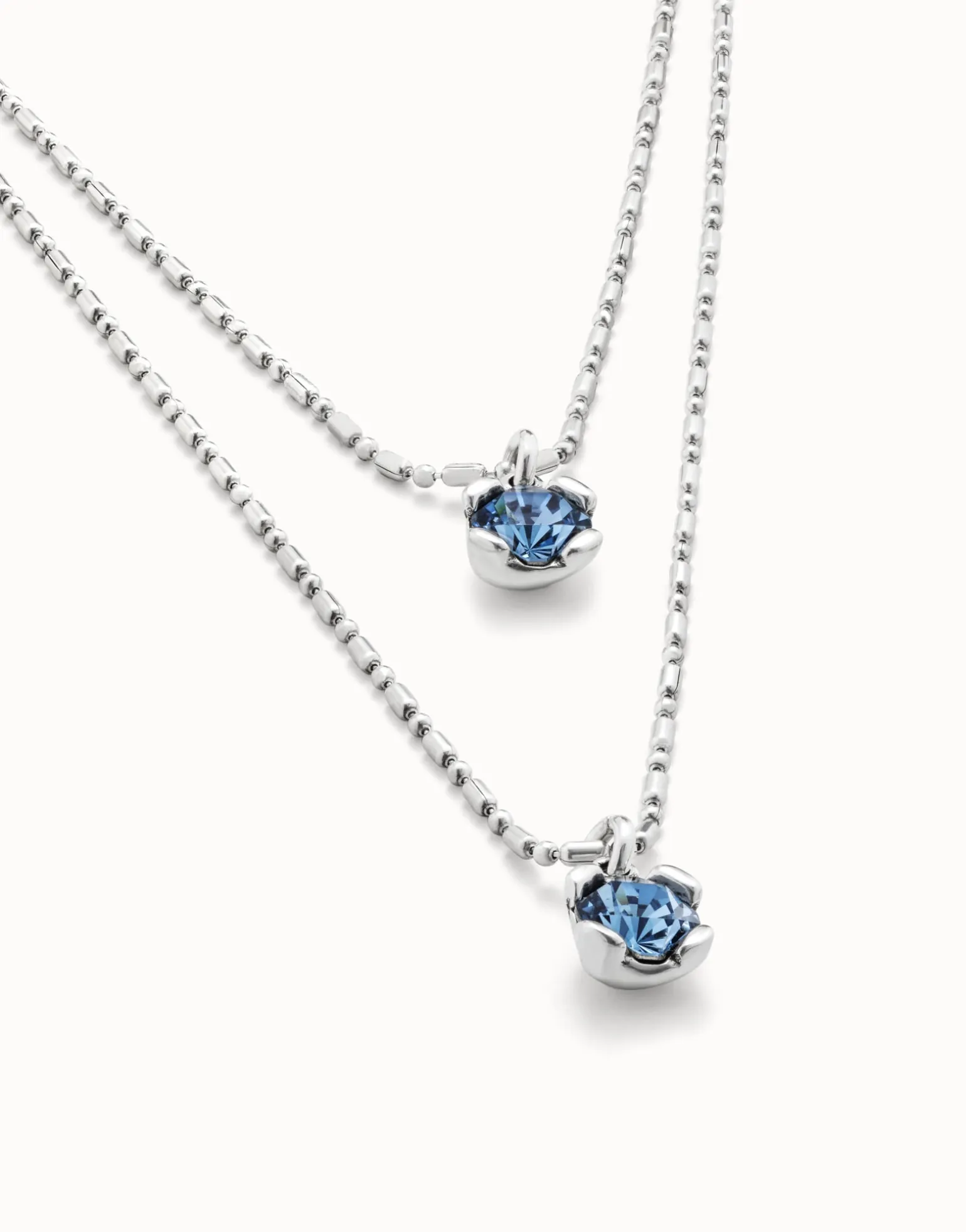 Collar blue bañado en plata de ley con doble cadena cristales azules