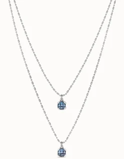 Collar blue bañado en plata de ley con doble cadena cristales azules