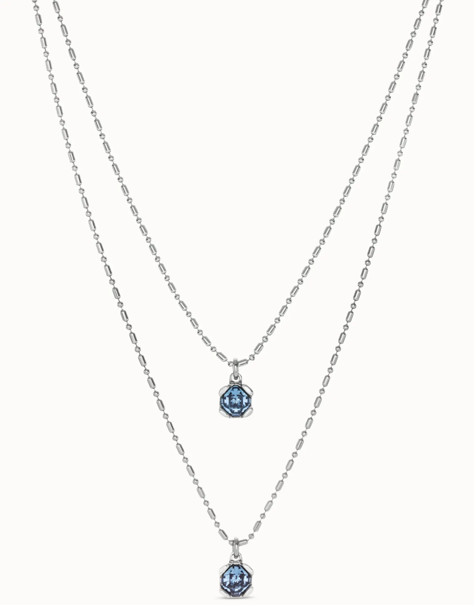 Collar blue bañado en plata de ley con doble cadena cristales azules