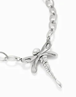 Collar cadena bañada plata de ley con libélula central