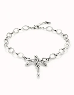 Collar cadena bañada plata de ley con libélula central