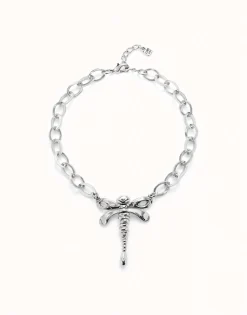 Collar cadena bañada plata de ley con libélula central