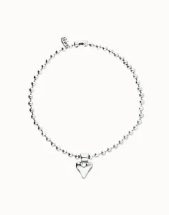 Collar con bolas bañado en plata de ley y detalle de corazón