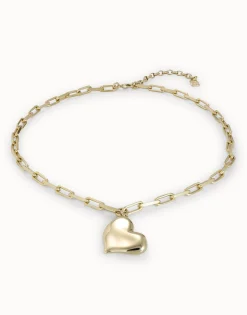 Collar corto bañado en oro de 18k, cadena de eslabones medianos y corazón mediano