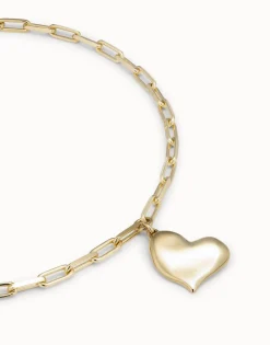 Collar corto bañado en oro de 18k, cadena de eslabones medianos y corazón mediano