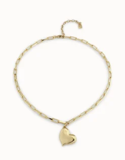 Collar corto bañado en oro de 18k, cadena de eslabones medianos y corazón mediano