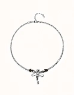 Collar corto bañado en plata de ley con libélula central