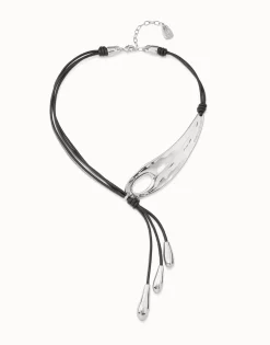 Collar de cuero ajustable con ala de libélula bañado en plata de ley