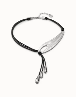Collar de cuero ajustable con ala de libélula bañado en plata de ley