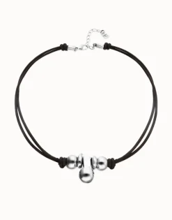 Collar de cuero con tres esferas bañadas en plata de ley