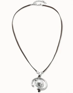 Collar de cuero y perla bañado en plata de ley mujer