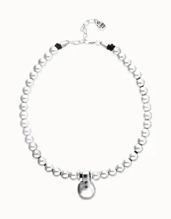 Collar de esferas medianas bañadas en plata de ley y esfera grande