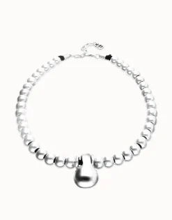 Collar de esferas medianas bañadas en plata de ley y esfera grande