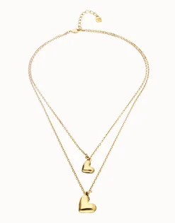 Collar doble bañado en oro 18k con dos corazones