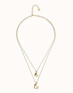 Collar doble bañado en oro 18k con dos corazones
