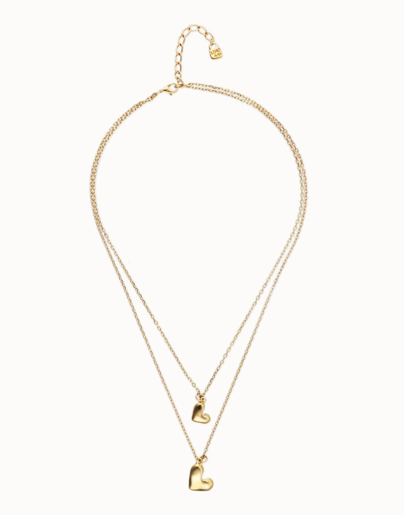 Collar doble bañado en oro 18k con dos corazones