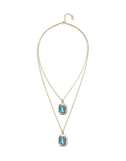 Collar doble bañado en oro 18k con dos cristales facetados rectangulares