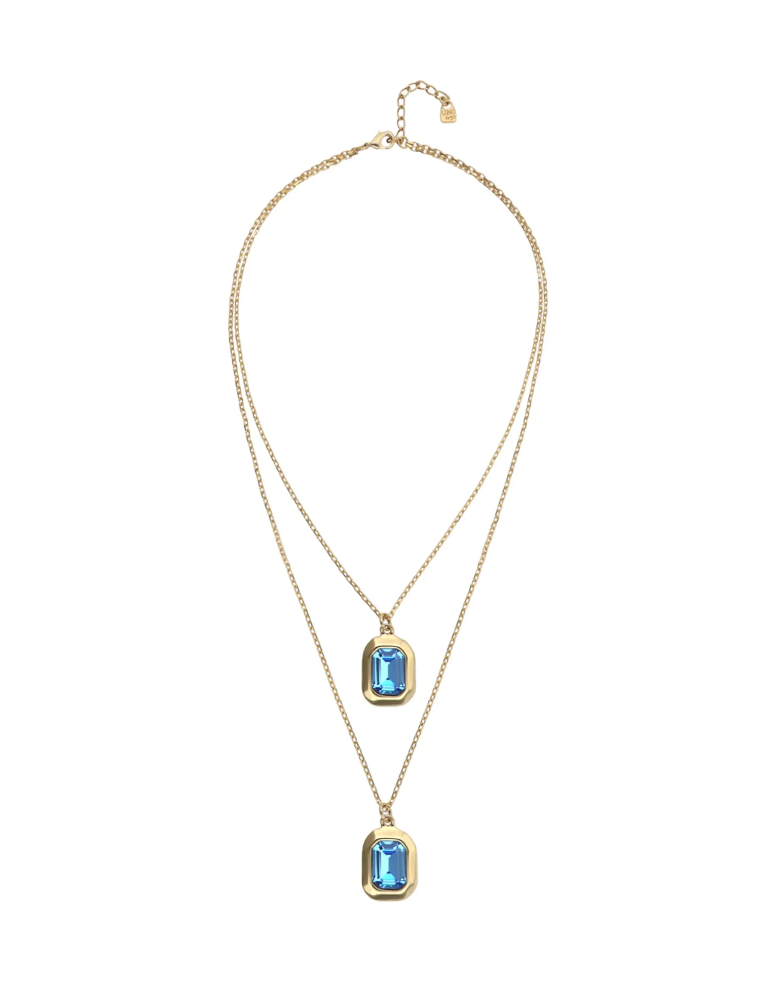 Collar doble bañado en oro 18k con dos cristales facetados rectangulares
