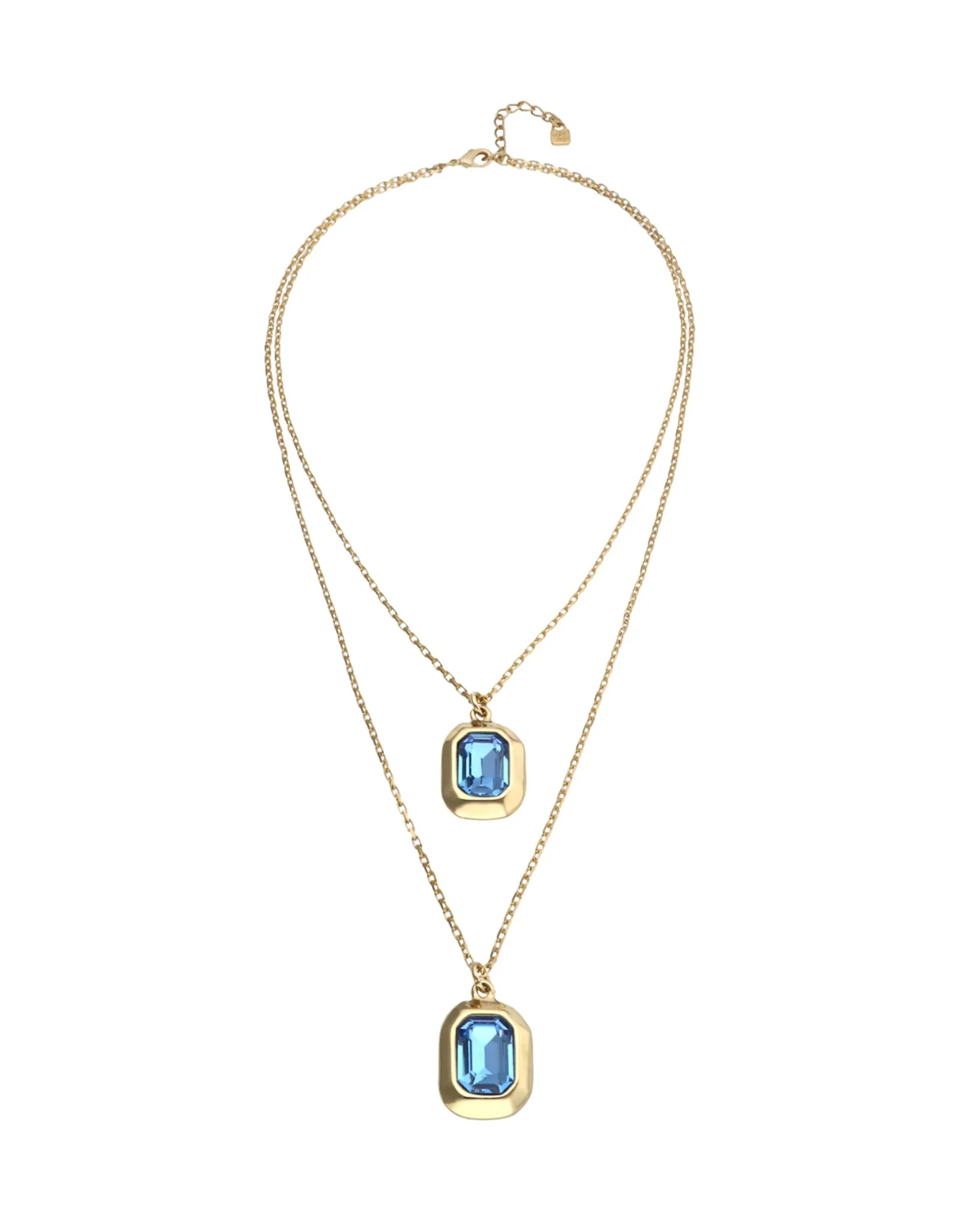 Collar doble bañado en oro 18k con dos cristales facetados rectangulares