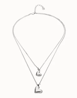 Collar doble bañado en plata de ley con dos corazones