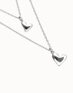 Collar doble bañado en plata de ley con dos corazones