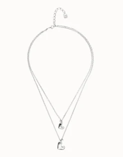 Collar doble bañado en plata de ley con dos corazones