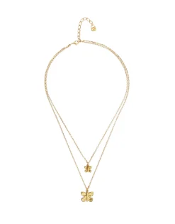 Collar doble con mariposas bañado en oro 18k