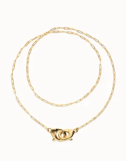 Collar largo bañado en oro 18k con mosqueton entrelazado