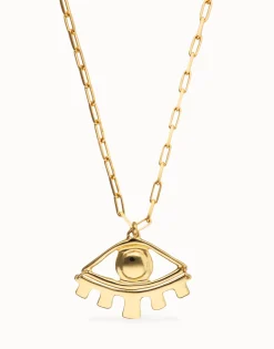 Collar largo bañado en oro 18k con ojo grande