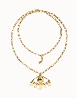 Collar largo bañado en oro 18k con ojo grande