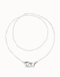 Collar largo bañado en plata con mosquetón entrelazado