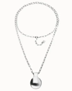 Collar largo bañado en plata de ley con esfera grande