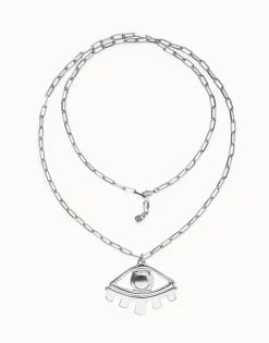 Collar largo bañado en plata de ley con ojo grande