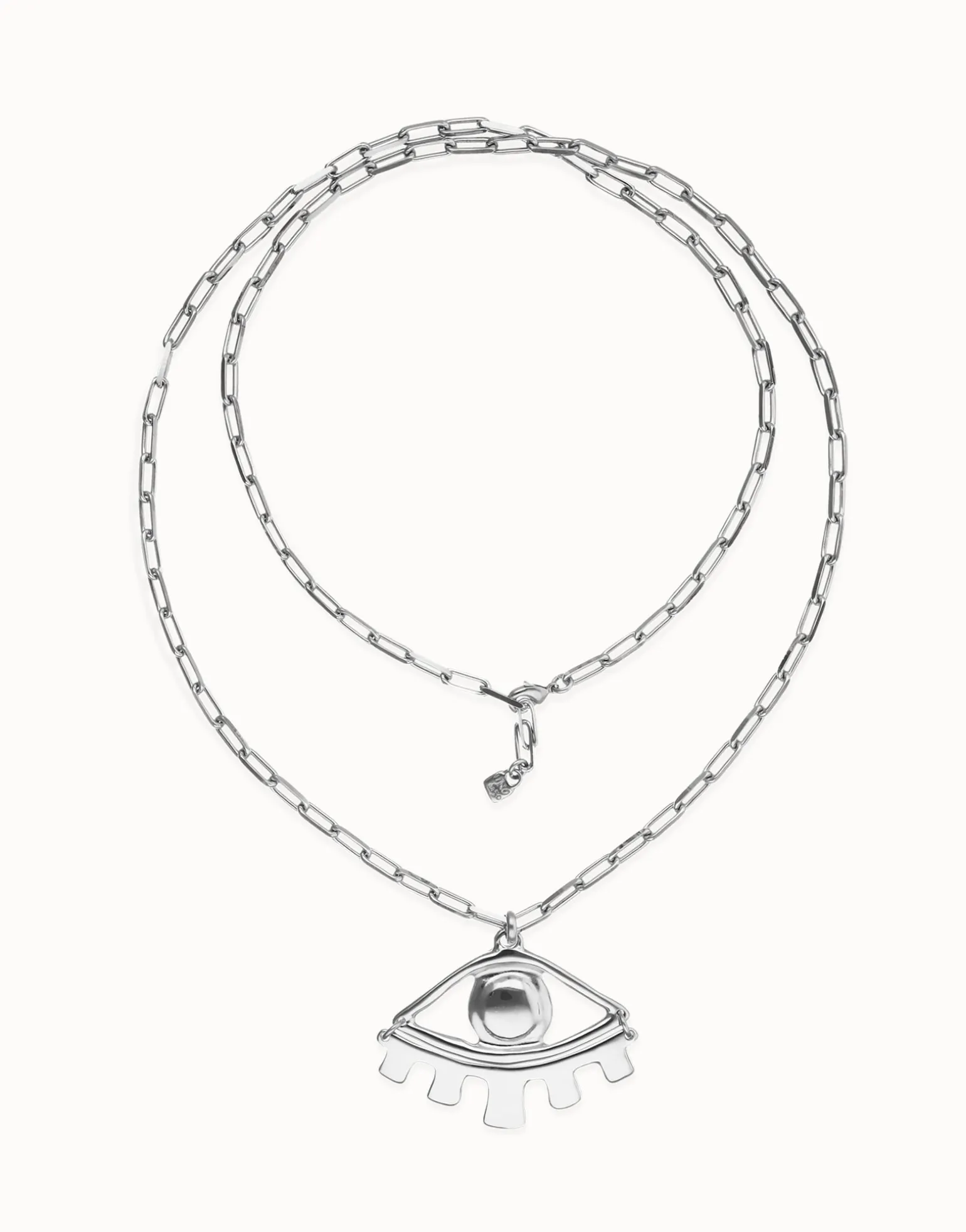 Collar largo bañado en plata de ley con ojo grande