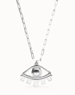 Collar largo bañado en plata de ley con ojo grande