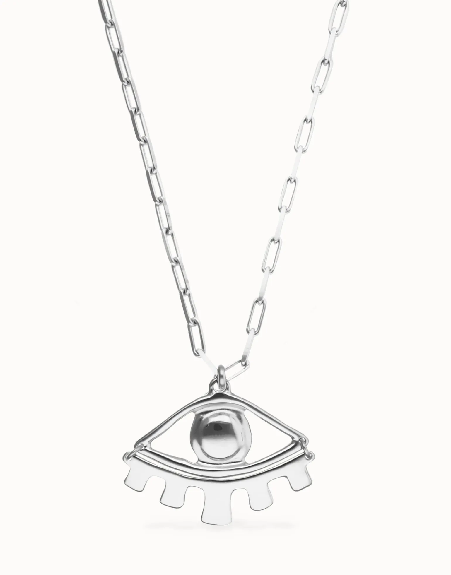 Collar largo bañado en plata de ley con ojo grande