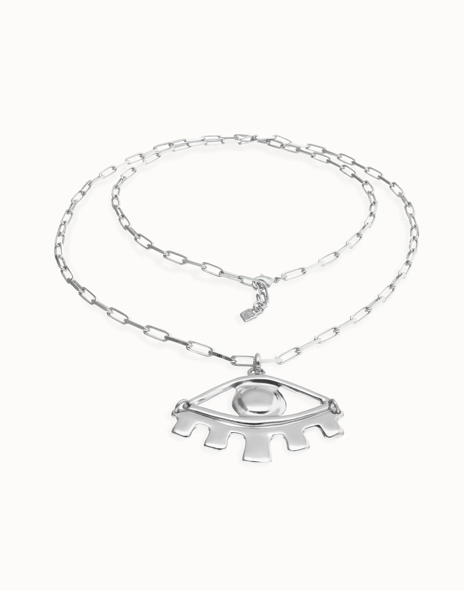 Collar largo bañado en plata de ley con ojo grande