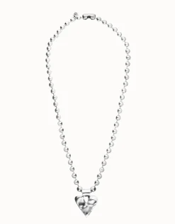 Collar largo con bolas bañado en plata y detalle de corazón