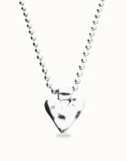 Collar largo con bolas bañado en plata y detalle de corazón