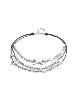 Collar multicadena en cuero bañado en plata y estrella de mar