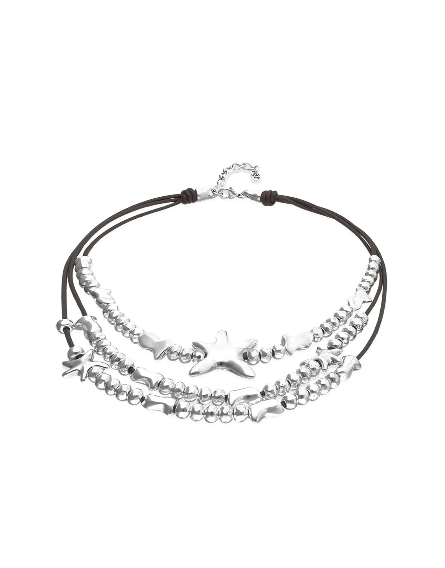 Collar multicadena en cuero bañado en plata y estrella de mar
